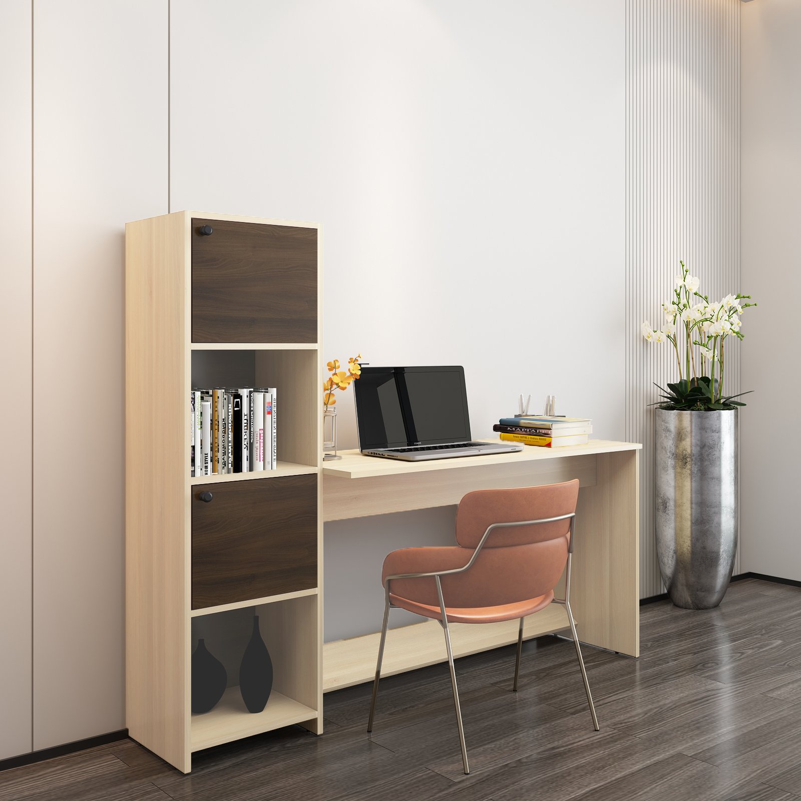 Duocia Study Table with Cabinet and Open Storage (Color - Acacia ...