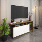 Centaur TV Unit with Storage Cabinets | 25mm Thick Top | Premium Engineered Wood | Dual Tone - Oak Dark & Frosty White | spacesbyU