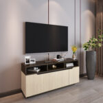 Hesta TV Unit with Storage Cabinets | Aluminium Profile Handle-Less Design | Dual Tone- Acacia Light & Dark | spacesbyU