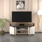 Hesta TV Unit with Storage Cabinets | Aluminium Profile Handle-Less Design | Dual Tone- Frosty White & Wood Oak Light | spacesbyU