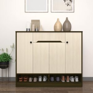 Roelo Shoe Rack (23 Pairs) with Drawer & Shelves | Premium Engineered Wood Shoe Cabinet | Dual Tone: Acacia Light & Dark | spacesbyU