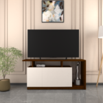 Centaur TV Unit with Storage Cabinets | Premium Engineered Wood | 25mm Thick Top | Dual Tone: Brazilian Walnut & Frosty White | spacesbyU
