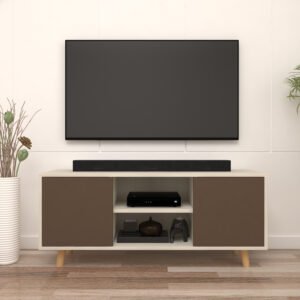 Brelo TV Unit with Storage | Solid Wood Legs | Engineered Wood TV Entertainment Unit | Dual Tone - Acacia Light & Mocha Brown | spacesbyU