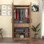 Hectra Wardrobe - 2 Door | Engineered Wood Cupboard | Almirah with 3 Shelves, Soft-Close Hinges, & Hanging Rod | Finish- Wood Oak Light | spacesbyU