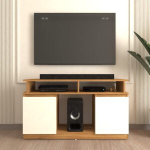 Fenri TV Unit with Storage | Handle-Less Design | Engineered Wood TV Entertainment Unit | Dual Tone: Wood Oak Light & Frosty White | spacesbyU