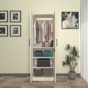 Kiano 2 Door Smart Wardrobe | 1 Hanger Rod & 4 Shelves | Engineered Wood Cupboard | Wood Oak Light Finish