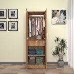 Hectra Engineered Wood Smart Wardrobe | Cupboard | 2-Door Almirah with Hanger, 3 Shelves & Drawer | Finish- Wood Oak Light | spacesbyU