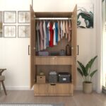 Tegov Wardrobe | Cupboard | Almirah 2 Doors, 2 Drawers, Hanging Rod & 17mm Thick Shelves | Engineered Wood | Colour - Wood Oak Light | spacesbyU