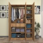 Hectra 3 Door Wardrobe | Engineered Wood Almirah | Cupboard with 10 Shelves, 1 Drawer, Soft-Close Hinges & Hanging Rod | Finish- Wood Oak Light | spacesbyU