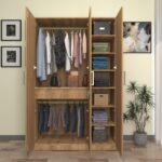 Keris 3 Door Wardrobe | Almirah | Cupboard with 9 Shelves, 1 Drawer, Soft-Close Hinges & 2 Hanging Rods | Engineered Wood | Finish - Wood Oak Light | spacesbyU