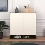 Konak Shoe Rack (30 Pairs) | Adjustable Height Shelves | Engineered Wood Shoe Cabinet | Dual Tone: Frosty White & Acacia Dark | spacesbyU