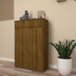 Agnor Shoe Rack (24 Pairs) | Handle-Less Shutters, 1 Drawer, Adjustable Shelves | Engineered Wood Shoe Stand | Colour Finish: Wood Oak Dark | spacesbyU
