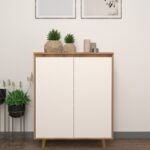 Droove Shoe Rack (20 Pairs) | Adjustable Shelves, Solid Wood Legs | Premium Engineered Wood Shoe Cabinet | Dual Tone: Frosty White & Oak Light | spacesbyU