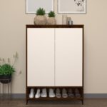 Pegor Shoe Rack (24 Pairs) | Metal Legs | Premium Engineered Wood Shoe Cabinet | Dual Tone: Brazilian Walnut & Frosty White | spacesbyU