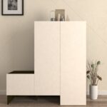 Kesto Shoe Rack (38 Pairs) with Left Seating | Premium Engineered Wood Shoe Cabinet | Dual Tone: Acacia Dark & Frosty White | spacesbyU