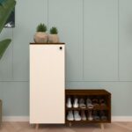 Tifoh Shoe Rack (18 Pairs) | Solid Teak Wood Legs | Premium Engineered Wood Shoe Cabinet | Dual Tone: Brazilian Walnut & Frosty White | spacesbyU