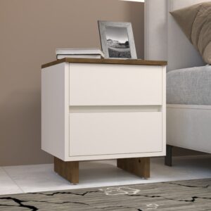 Duovo with 2 Drawers | Handles-Less Design | Engineered Wood Side Table (Color - Frosty White & Dark Grey)