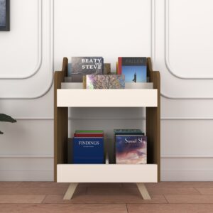 Prolo Magazine Rack | Bookshelf | Premium Engineered Wood | Colour: Wood Oak Dark & Frosty White| Installation Type: DIY (Do-It-Yourself)