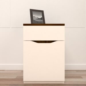 Sydeo with Drawer & Storage | Engineered Wood Side Table (Colour - Frosty White & Brazilian Walnut)