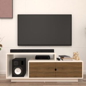 Caspo TV Unit with Storage | Engineered Wood TV Entertainment Unit | Wooden TV Stand | Dual Tone: Frosty White & Wood Oak Dark | spacesbyU