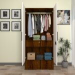 Tegov Wardrobe | 2 Doors, 2 Drawers, Hanging Rod | Engineered Wood Cupboard | Dual Tone - Brazilian Walnut & Frosty White | spacesbyU