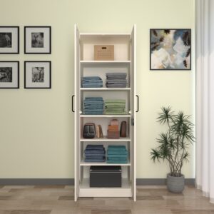 Trelo 2 Door Smart Wardrobe | 6 Shelves | Engineered Wood Cupboard | Colour - Frosty White