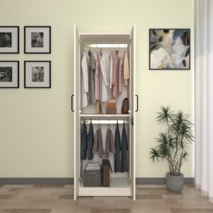 Keris 2 Door Smart Wardrobe | 2 Hanger Rods & 2 Shelves | Engineered Wood Cupboard | Colour - Frosty White