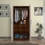 Kavisto Wardrobe - 2 Door | Engineered Wood Cupboard | Almirah with 2 Drawers | Dual Tone - Brazilian Walnut & Frosty White | spacesbyU