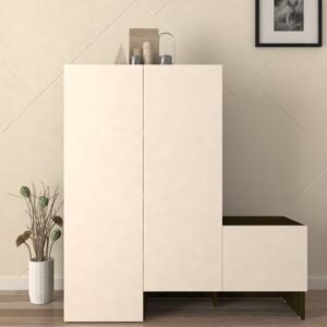 Kesto Shoe Rack (38 Pairs) with Right Seating | Premium Engineered Wood | Colour - Acacia Dark & Frosty White