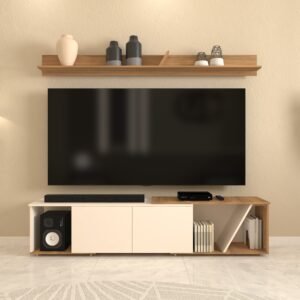Darvas TV Unit for upto 75 Inch TVs with Storage | Engineered Wood TV Entertainment Unit | Colour - Wood Oak Light & Frosty White