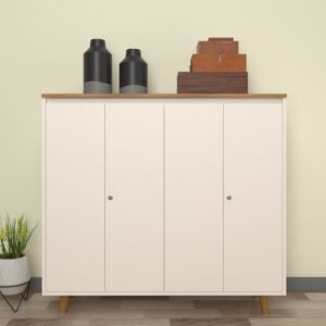 Octaro Shoe Rack with Lock (30 Pairs) | Solid Wood Legs| Adjustable Shelves | Colour - Frosty White & Wood Oak Light Finish | Premium Engineered Wood