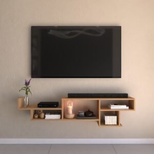 Dhruvas TV Unit with Open Shelves | Engineered Wood TV Entertainment Unit | Colour - Wood Oak Light
