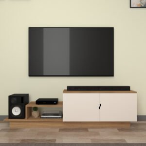Tregaro TV Unit for (upto 75 Inch TVs) with Storage | Engineered Wood | Wooden TV Stand & Entertainment Unit | Dual Tone: Wood Oak Light & Frosty White | spacesbyU