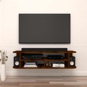 Aurivo Wall TV Unit for upto 55 Inch TVs with Storage with Open Shelves | Engineered Wood TV Entertainment Unit | Colour - Brazilian Walnut | Do-It-Yourself (DIY)