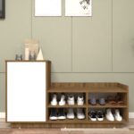 Givano Shoe Rack (18 Pairs) | Seating Provision, Handle-Less Shutter | Premium Engineered Wood Shoe Stand | Finish Colour: Wood Oak Dark & Frosty White | spacesbyU