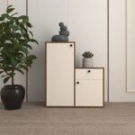 Sican Shoe Rack (14 Pairs) with Drawer & Shelves | Seating Provision | Engineered Wood Shoe Cabinet | Colour: Frosty White & Wood Oak Dark | spacesbyU