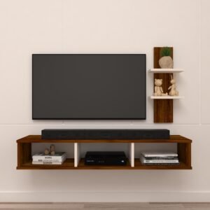 Valleno TV Unit for upto 55 Inch TVs with Storage | Engineered Wood TV Entertainment Unit | Colour -Brazilian Walnut & Frosty White | Do-It-Yourself (DIY)