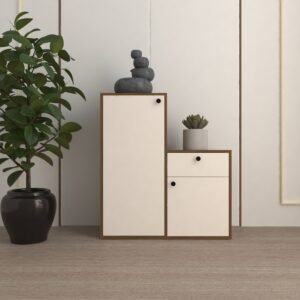 Sican Shoe Rack with Drawer & Shelves (14 Pairs) | Seating Provision | Premium Engineered Wood | Colour – Frosty White & Wood Oak Dark