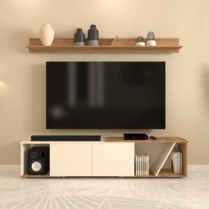Darvas TV Unit for upto 75 Inch TVs with Storage | Engineered Wood TV Entertainment Unit | Colour - Wood Oak Light & Frosty White