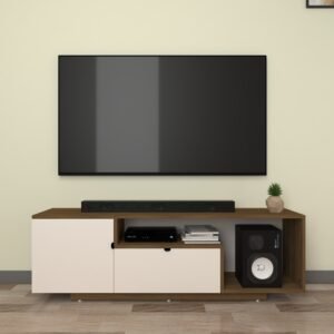 Kerados TV Unit for upto 65 Inch TVs with Storage | TV Stand | Engineered Wood TV Entertainment Unit | Dual Tone - Wood Oak Dark & Frosty White | spacesbyU