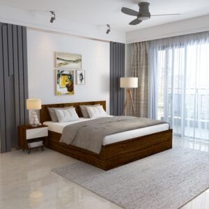 Kreston King Bed | Wooden Bed with Storage | Durable Engineered Wood King Size Bed | Finish: Brazilian Walnut | spacesbyU