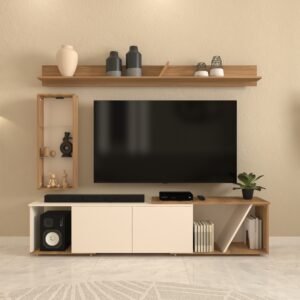 Darvas TV Unit for upto 75 Inch TVs with Side Storage | Engineered Wood TV Entertainment Unit | Dual Tone- Wood Oak Light & Frosty White | spacesbyU