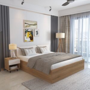 Dioras Bed with Storage | Engineered Wood Bed Storage | King Size Bed | Dual Tone: Wood Oak Light & Frosty White | spacesbyU