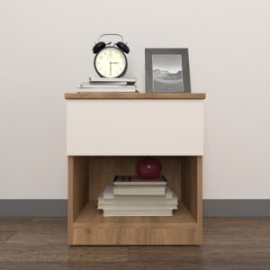 Lerv Dual-Tone Side Table | Bedside Storage | Engineered Wood Side Table | Dual Tone- Frosty White & Wood Oak Light |  DIY Product (Do It Yourself) | spacesbyU