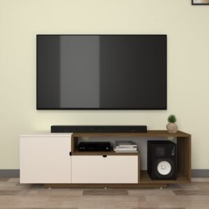Kerados TV Unit for upto 65 Inch TVs with Storage | TV Stand | Engineered Wood TV Entertainment Unit | Dual Tone - Wood Oak Dark & Frosty White | spacesbyU