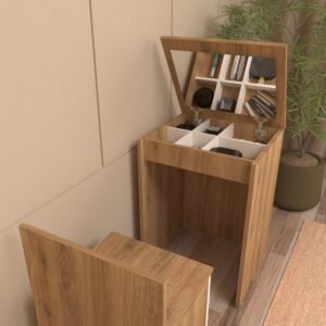 Duo Dresso Compact Dressing Table | Space-Saving Design | Engineered Wood Vanity Set | Color - Frosty White & Wood Oak Light | spacesbyU