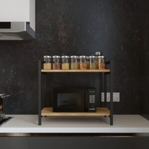 KORVEX Kitchen Organizer Stand | Wooden Countertop Spice | Jar Storage Rack | Engineered Wood | Finish - Black & Wood Oak Light | DIY Product (Do It Yourself ) | spacesbyU