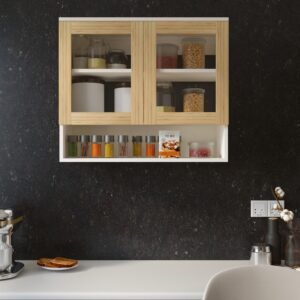 Walnex Glaze Kitchen Cabinet | Acrylic Doors | Open Utility Shelf | Engineered Wood | Dual Tone - Wood Oak Light & Frosty White | spacesbyU