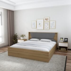 Elnora Bed with Storage | Engineered Wood Bed Storage | King Size Bed | Modern Wooden Bed with Designer Headboard | Dual Tone: Wood Oak Dark & Grey | spacesbyU