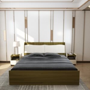 Avelon King Size Bed with Storage | Premium Storage Headboard | Modern Engineered Wood Bed | Dual-Tone: Acacia Dark & Frosty White | spacesbyU